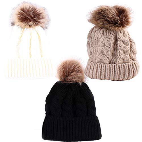 DANMY 비니 여성용 겨울 모자, 니트 따뜻한 모자, 니트 모자 귀마개