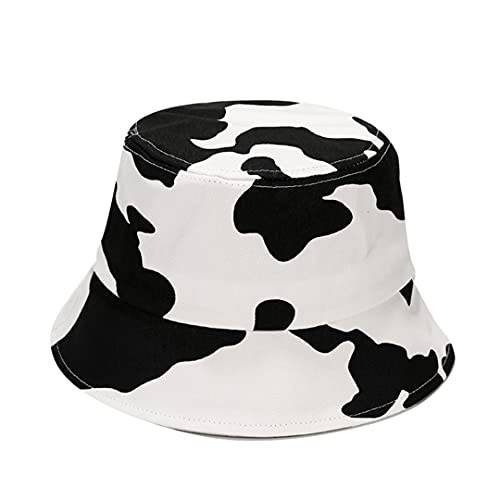 큰 Cow 프린트 버킷 모자 Funny 동물 패턴 어부 캡 포장가능 썬 모자 여성용, 남성용