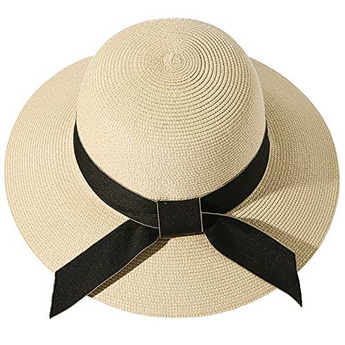 Lanzom 여성 비치 썬 밀짚모자 포장가능 여행용 폴더블 Brim 섬머 모자