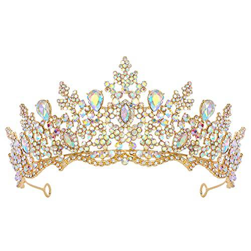 SWEETV Tiaras and Crowns 여성용&  걸스, 웨딩 Tiara 신부, 크리스탈 프린세스 생일 왕관, 골드 할로윈 헤어 악세사리 Prom 코스프레 파티, 다양한컬러