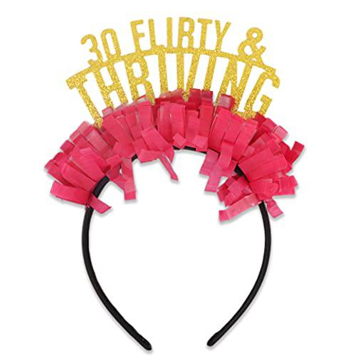 30 Flirty Thriving 파티 왕관 - 파티 Tiara Thirty 생일, Funny Glittering 핑크 용지,종이 헤드기어, 생일 선물 걸스 or 여성