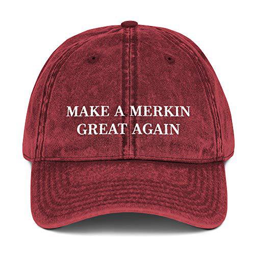 Make A Merkin Great Again 모자 (빈티지 코튼 능직 캡) Trump MAGA 패러디, Funny