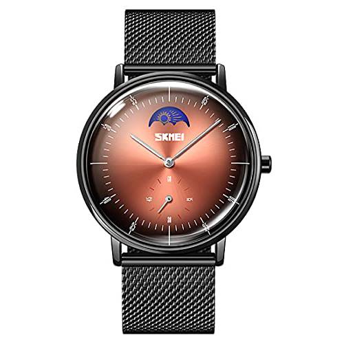 GOSASA 패션 공식 쿼츠시계 Men’s 손목시계 럭셔리 매쉬 벨트 Moon Phase 디스플레이 시계