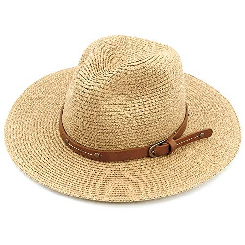 넓은챙 밀짚모자 여성용 남성용 페도라 파나마 모자 빨대 비치 모자 탈착식 턱 스트랩 썬 모자 UV UPF 50