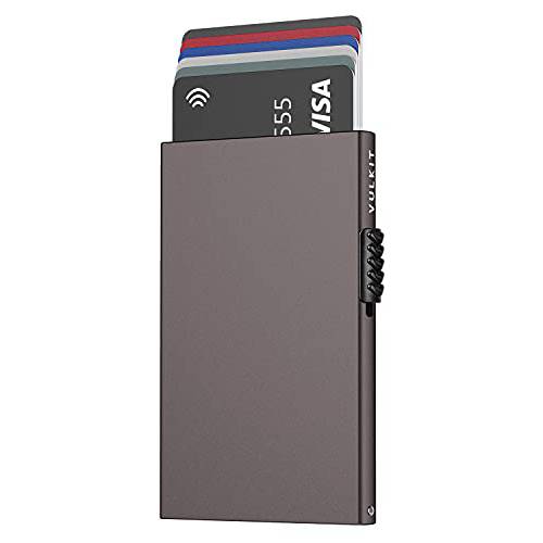 VULKIT 미니멀리스트 신용 카드 홀더 팝 Up 카드 RFID 프로텍트 슬림 메탈 지갑