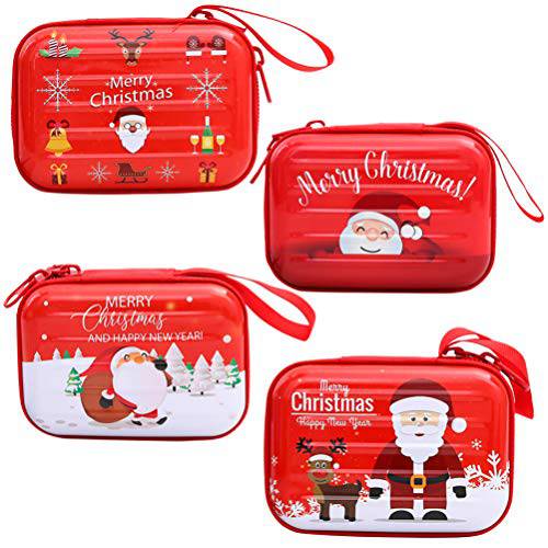 Toyvian 4PCS 크리스마스 지갑 포켓 체인지 홀더 크리스마스 동전 지갑 체인지 키 동전 오거나이저,수납함,정리함 크리스마스 지퍼 백 이어폰 (랜덤 패턴)