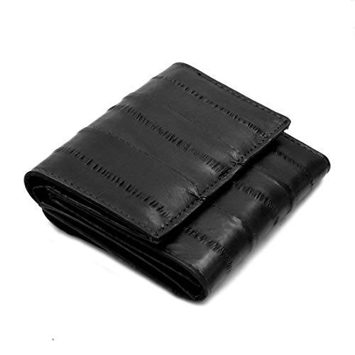 Vidlea 컴팩트 트라이폴드 Eel 스킨 가죽 지갑 신용 카드 홀더 스냅 클로져 동전 지갑 (블랙)