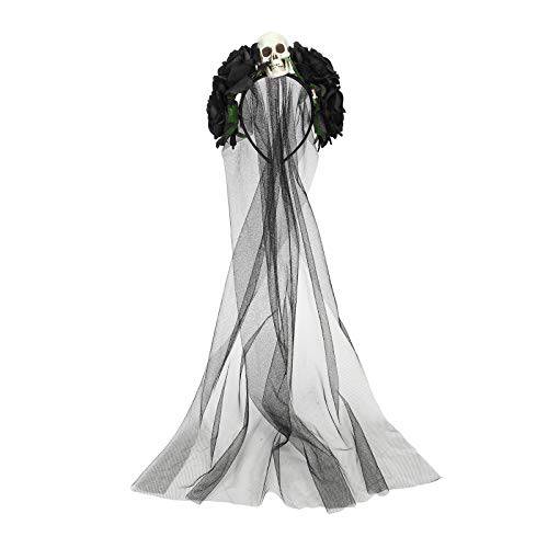할로윈 로즈 플로럴 해골 헤드밴드 - Veils 코스프레 파티 CostumeDay of The Dead 여성용 걸 Headpiece(Black2)