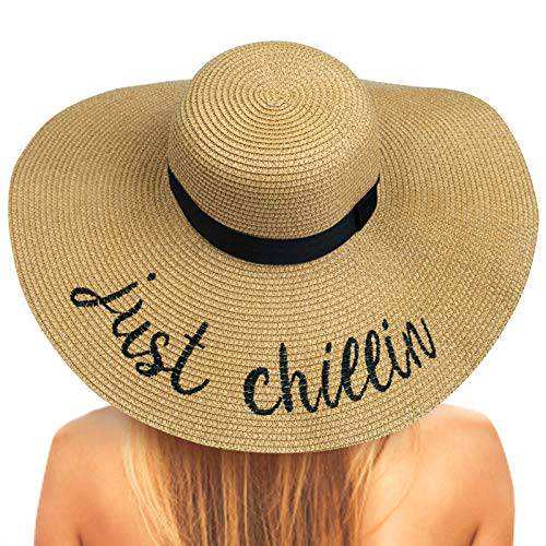 Chalier 폴더블 비치 모자 여성용, 자수 플로피 모자 여성용 비치, Vocation, 크루즈, 신흔여행, 여행용