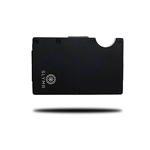 Slymr | 미니멀리스트 메탈 RFID 차단 지갑  머니클립 | 지갑 남성용 | RFID 미니멀리스트 지갑 | 슬림 지갑 | 전면 포켓 지갑 (블랙)