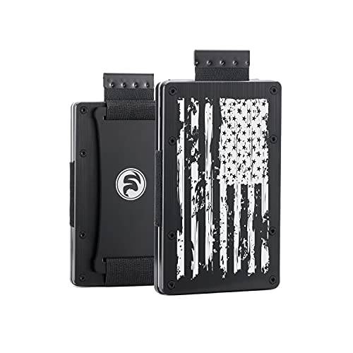 미니멀리스트 개인설정가능한 지갑 남성용 | 아메리칸 USA 깃발 | RFID 차단 알루미늄 메탈 지갑  머니클립 캐쉬 스트랩 | 슬림 전면 포켓 EDC 전술 지갑 | 카본 파이버 카드 홀더