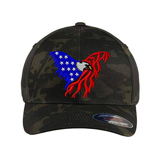 Thin 레드 라인 Eagle - ThinBlueLine Eagle - 아메리칸 깃발 Eagle Flexfit 모자. 커스텀 자수