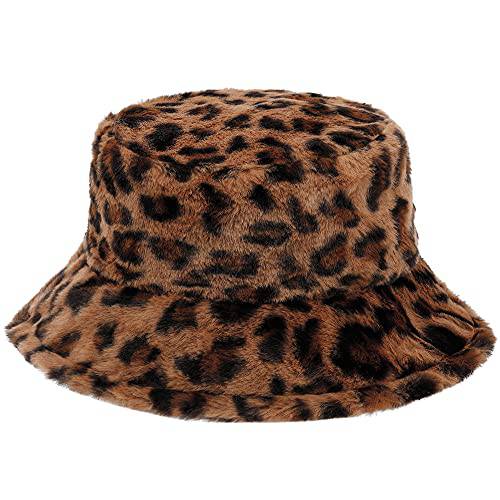 Mimfutu 겨울 모피 버킷 모자 여성용 남성용, 따뜻한 풍성한 Fuzzy 버킷 모자