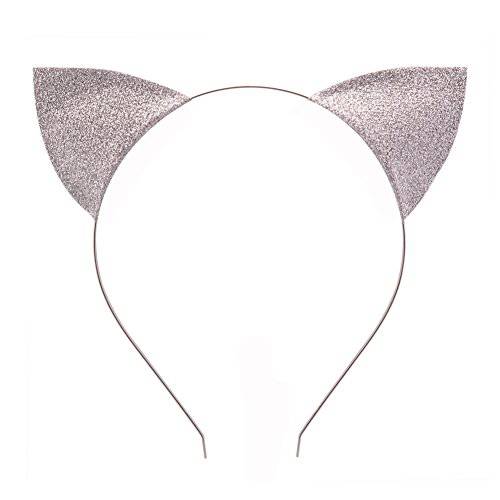 Merroyal 글리터, 빤짝이 고양이 Ears 헤드밴드 할로윈 팬시 드레스 고양이 여성 머리띠 코스프레 (Sliver)