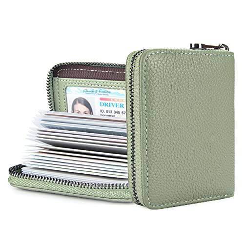 천연가죽 신용 카드 홀더 지갑 RFID 차단 안전한 카드 케이스 ID 케이스 오거나이저,수납함,정리함 지퍼 지갑 (A-Light 그린)