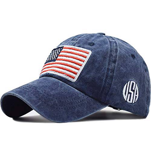 Mealah Men’s American-Flag Baseball-Cap 자수 - Washed 조절가능 USA 아버지 모자 여성용
