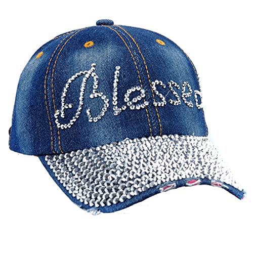 Elonmo 레터 축복받은 디자인 여성 야구모자 Bling 모자 큐빅 진 조절가능 블루