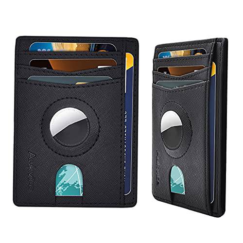 Aukvite 슬림 지갑 AirTag 지갑 케이스, 슬림 미니멀리스트 전면 포켓 지갑 호환가능한 AirTags, 슬림 에어 태그 지갑 신용 카드 캐쉬 홀더 Built-in 케이스, 다기능 지갑 (블랙)