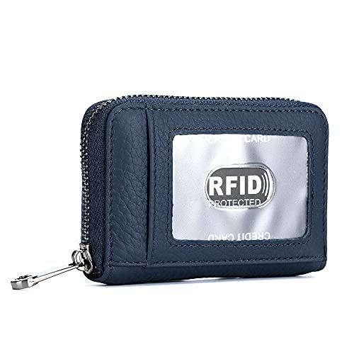 Yocipa RFID 신용 카드 홀더 지갑 여성용 남성용 스몰 지퍼 카드 케이스 Leather(Dark 블루)