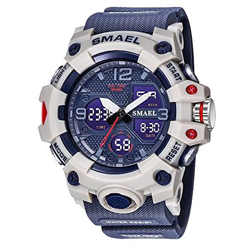 SMAEL Men’s 시계 밀리터리 스포츠 아웃도어 방수 손목 워치 멀티 기능 Tactics LED 날짜 알람 디지털 아날로그 시계