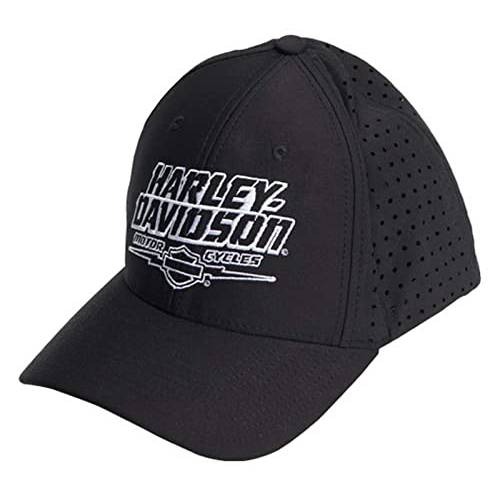 Harley-Davidson Men’s 큰 Shot 엣지 영수증 스트레치 호환 야구모자 - 블랙