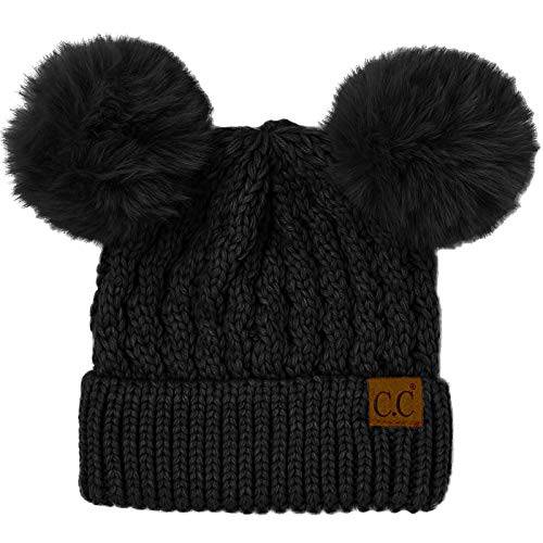 CC 겨울 귀여운 2Pom 폼 Ears 2tone 소프트 따뜻한 두꺼운 Chunky 니트 비니 모자