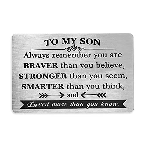 각인 메탈 지갑 인서트 카드 선물 Son from Mom 아버지 아름다운 선물 Sons 생일 카드 Presents 졸업 선물 Always Remember You Are Braver than You Believe