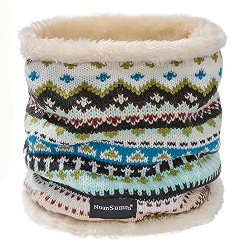 NuanSumm 자수 넥워머 Double-Layer 양털 안감있는 니트 Infinity 스카프 두꺼운 바람막이 and 먼지 스키타기 원 스카프