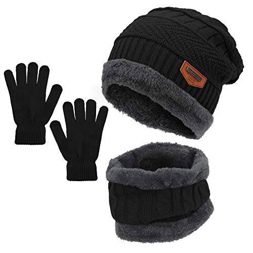Zando 비니 모자 양털 넥워머 세트 두꺼운 양털 안감있는 터치 스크린 장갑 겨울 모자 남녀공용, 남녀 사용 가능