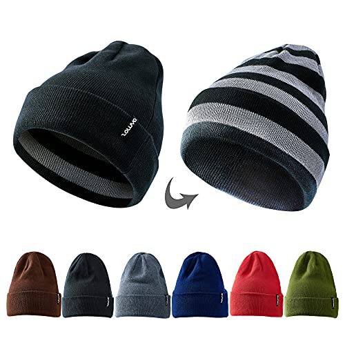 zowya 양면 니트 비니 남성용&  여성 두꺼운 줄무늬 Double-Sided 웨어러블 모자 캡 소프트 따뜻한 유니섹스 1-Hat