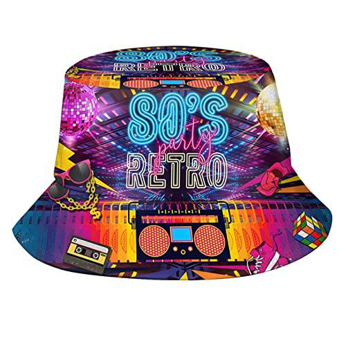 LVGOOKI Funny 레트로 80s 90’s Memphis 스타일 디자인 섬머 유니섹스 양면 프린트 버킷 모자