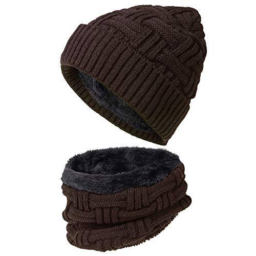 Loritta 2-Pieces 겨울 모자 넥워머 세트 니트 두꺼운 스카프 비니 모자 스카프 세트 선물 남성용 여성
