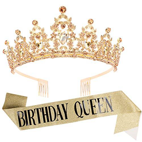 해피 생일 퀸 왕관, Crowns 여성용 생일, 생일 Tiaras 여성용, 생일 왕관 걸스 생일 Sash, Tiaras and Crowns 걸스, 생일 선물 데코,장식 파티 악세사리