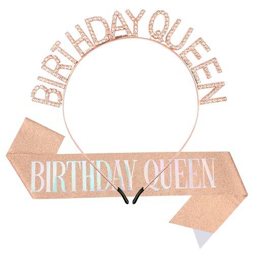 Didder 생일 Crowns 여성용, 로즈 골드 생일 퀸 Sash&  생일 Tiara 세트,  생일 Tiara 여성용 생일 왕관 프린세스 왕관 생일 걸 헤드밴드 해피 생일 악세사리