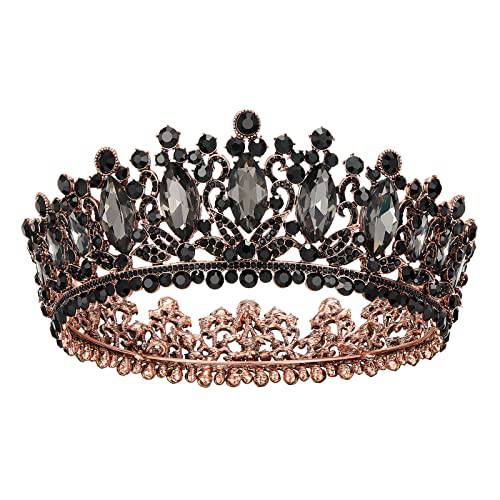 AW 신부 Crowns 여성용, 블랙 Tiara - 크리스탈 고딕 왕관 Headpieces 웨딩 Tiaras 신부 생일 Pageant Prom Quinceanera 왕관, 블랙