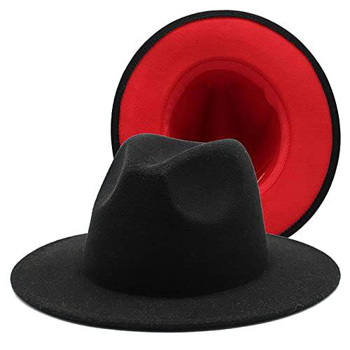 INOGIH 블랙 레드 바텀 Fedora-Hat-for-Women and 남성용 Wide-Brim 패치워크 Two-Tone Panama-Hats 벨트