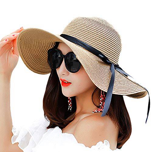 Women’s 넓은챙 썬 프로텍트 빨대 모자, Folable 플로피 모자, 섬머 UV 프로텍트 비치 캡