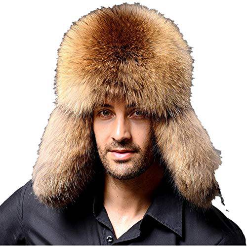 유니섹스 겨울 Ushanka 트루퍼 모자 이어 덮개 턱 스트랩, Fox 밍크 퍼, 3 컬러, 조절가능 58CM.