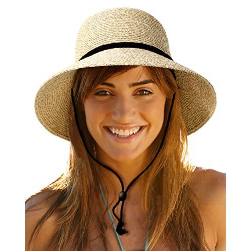 여성 썬 밀짚모자 스트랩 Foladable 섬머 비치 모자 턱 스트랩 휴대용 UPF 50+ 낚시 사파리 가든 모자