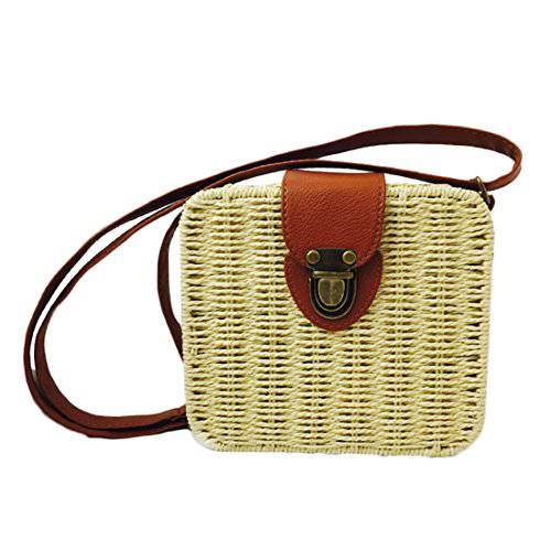 여자를위한 밀짚 가방, 손으로 짠 짚 큰 가방 라운드 핸들 반지 토트 레트로 여름 해변 등나무 가방
