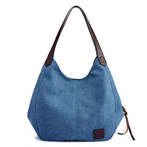 Hiigoo 패션 여성의 멀티 포켓 코튼 캔버스 핸드백 어깨 가방 토트 지갑