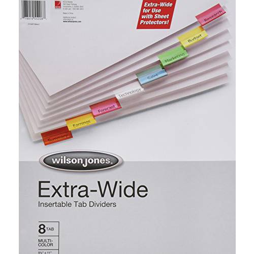 Wilson Jones 오버사이즈 삽입가능 디바이더, 8-Tab 세트, 다양한색 탭 (W55208A)