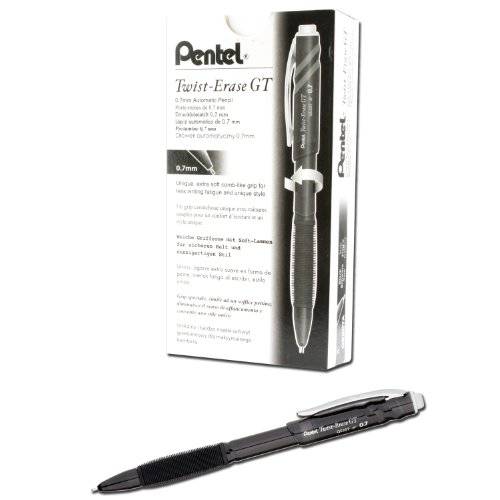 Pentel Twist-Erase GT, 0.7mm,  샤프, 샤프 펜슬 투명 블랙, 박스 of 12 (QE207A)