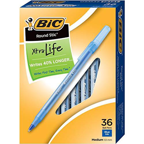 BIC  라운드 Stic Xtra Life 볼펜, 미디엄 포인트 (1.0mm)  박스 of 36 블루 펜