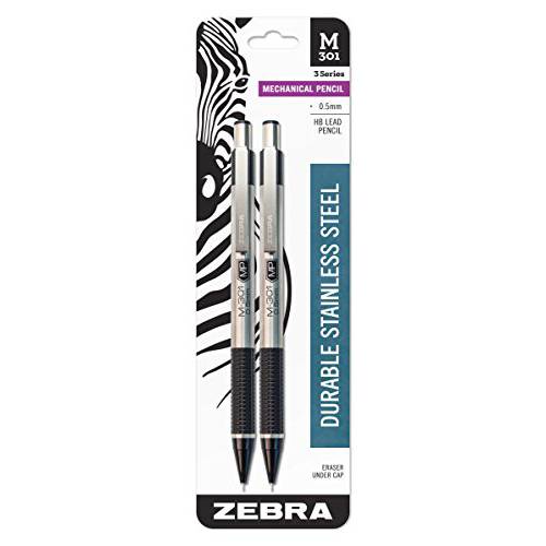 Zebra 54012 스테인레스 스틸 샤프, 0.5mm심 사이즈, 표준 HB심, 블랙 그립, 2-Count