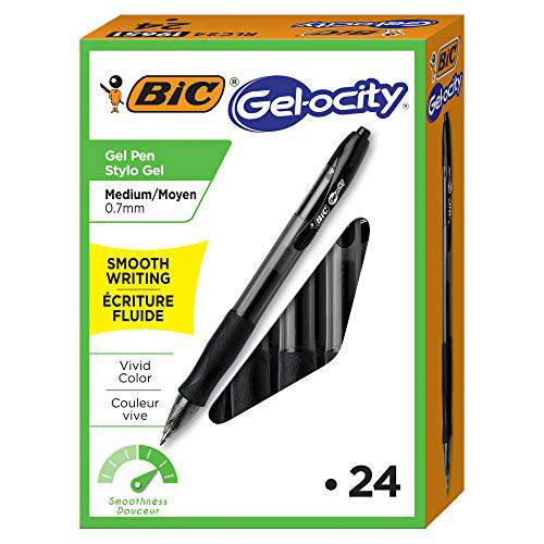 빅, BIC Velocity Gel/RLC241-BLK Gel-ocity 개폐식 젤펜, 잉크펜 미디엄,중간 심 0.7 mm, Black, 24-Count