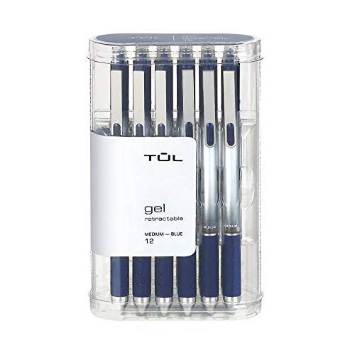TUL 젤펜 잉크펜, 개폐식, 미디엄 중간심, 0.7 mm, Gray Barrel, Blue 잉크, Pack of 12