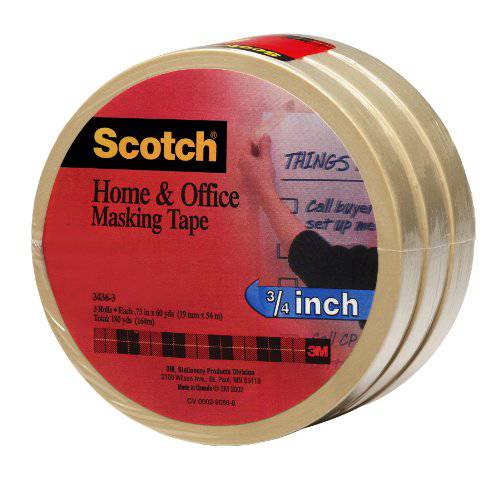 Scotch 홈 and 사무실,오피스 마스킹 테이프 3436-3, 3/ 4-inch by 54.6 Yards, 3 팩