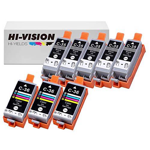 HI-Vision 호환가능한 PGI-35+ CLI-36 색소,색깔,색,피그먼트 호환가능한 (5-Pack) 블랙& (3-Pack) 3색 잉크카트리지, 프린트잉크 교체용 Pixma iP100, iP110