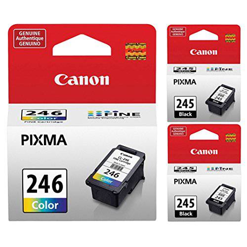정품 Canon PG-245 블랙 잉크카트리지, 프린트잉크 - 2 피스 (8279B001)+ Canon CL-246 컬러 잉크카트리지, 프린트잉크 (8281B001)
